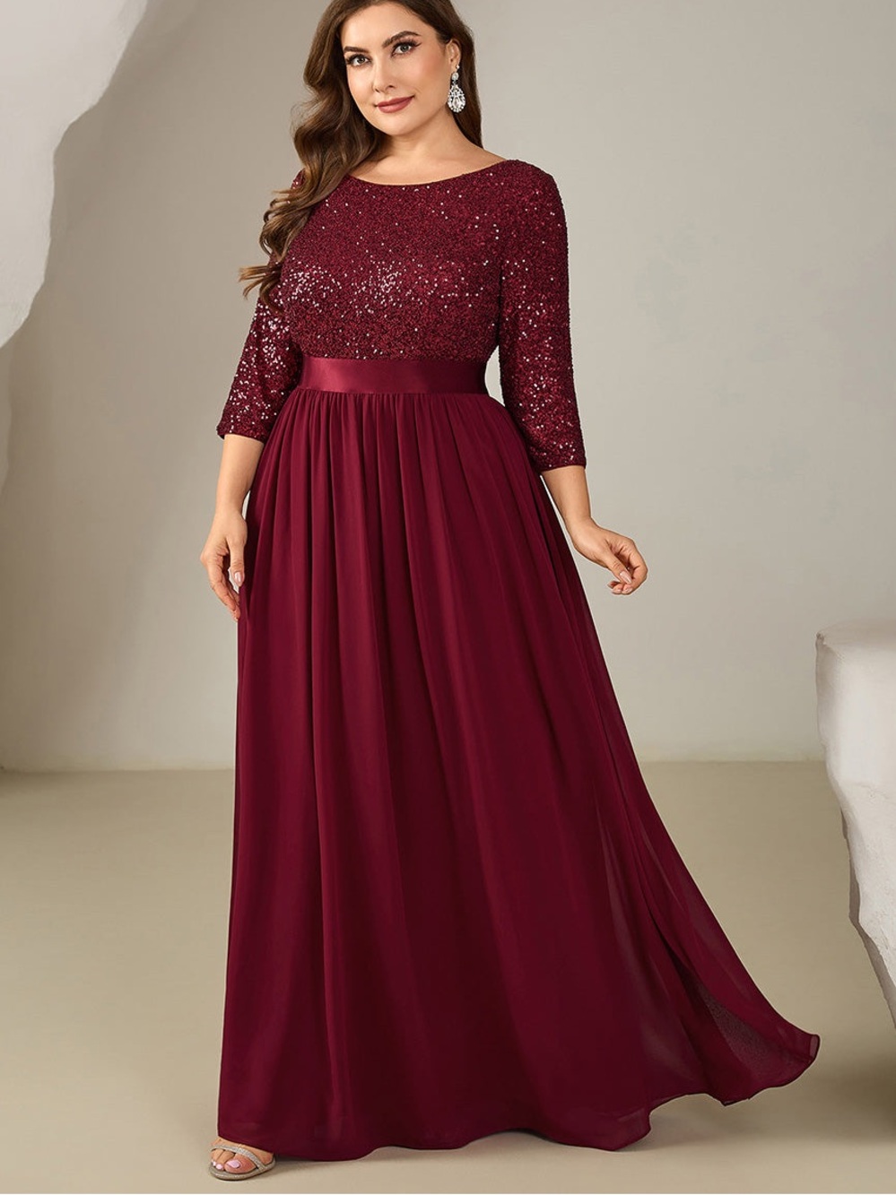Ever Pretty Burgundy Sequin A-Line Maxi Chiffon Gown 18